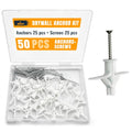 ALBO Drywall Anchor Kit Hollow Wall with Screws 50 pcs. (White Anchor 25pcs + Screws 25pcs) Plastic Hollow Wall Drilling Anchors - color: White 25pcs