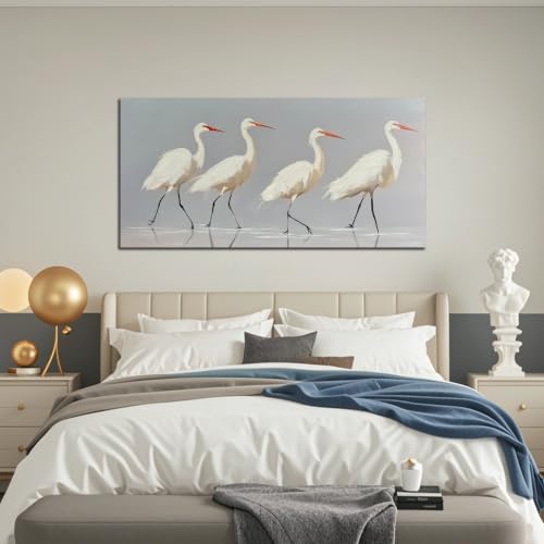 SSNEEKNDG White Heron Wall Art Bird Painting Animal Texture Artwork 20"x40" - size: 20"L x 40"W