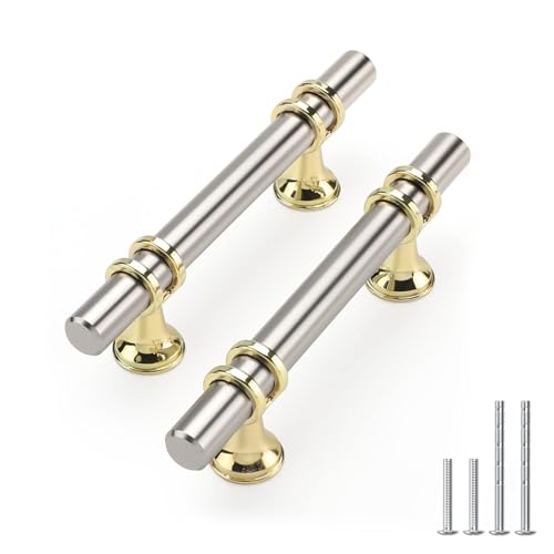 Rergy 10 Pack 3 Inch Hole Center Brushed Nickel and Gold Cabinet Pulls - color: Brushed Nickel&Gold, size: 3in Hole Center(76mm)