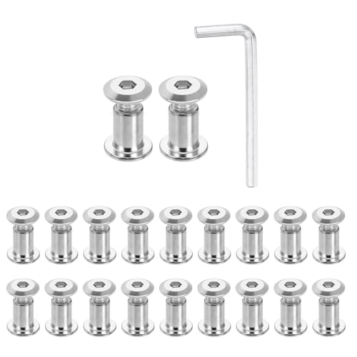 HARFINGTON 20 Set M6x10mm Hex Drive Socket Cap Bolt and M6x12mm Nut with M4 Hex Wrench, Furniture Connector Bolts and Screws for Furniture Countersunk Belt, Silver - size: M6x10mm, M6x12mm