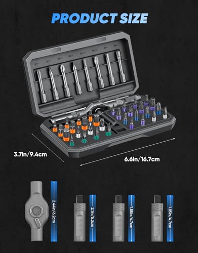 SakerPlus 42-in-1 Magnetic Ratcheting Screwdriver Set with T-Handle(Grey) - color: Grey