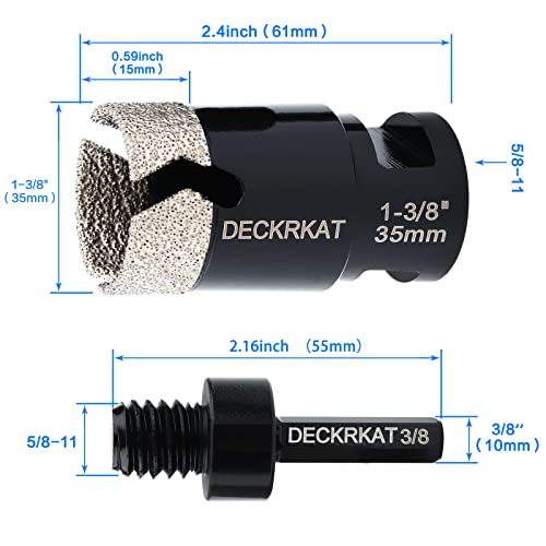 Diamond Core Drill Bit Vacuum Brazed 1-3/8” 35mm Diamond Hole Saw with Flutes for Granite Quartz Hard Porcelain Tile with 5/8-11 Female Thread & 3/8” Hex Shank Adapter Fit Angle Grinders & Drills - size: 1-3/8”（35mm）