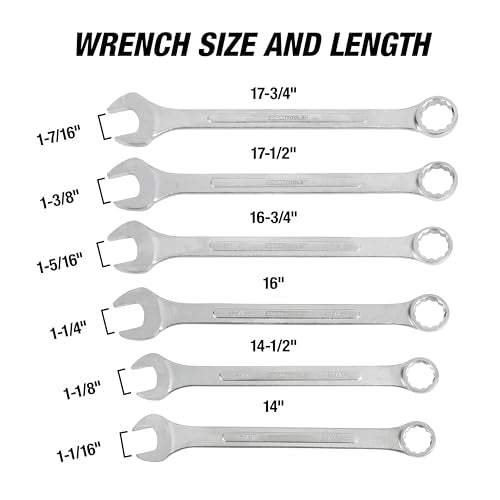 OEMTOOLS 6-PC 12 Pt. SAE Jumbo Combination Wrench Set 1-1/16" to 1-7/16" - style: 6 piece SAE