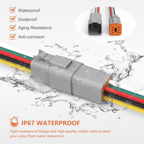 Deutsch DT 6 Pin Connector 2 Sets - 6 Way DT Automotive Waterproof Male Female Plug Wiring Harness for Car, Truck, Boats, LED Work Light, 16 AWG. (2 Sets 6 Pin, Grey) - size: 6-pn