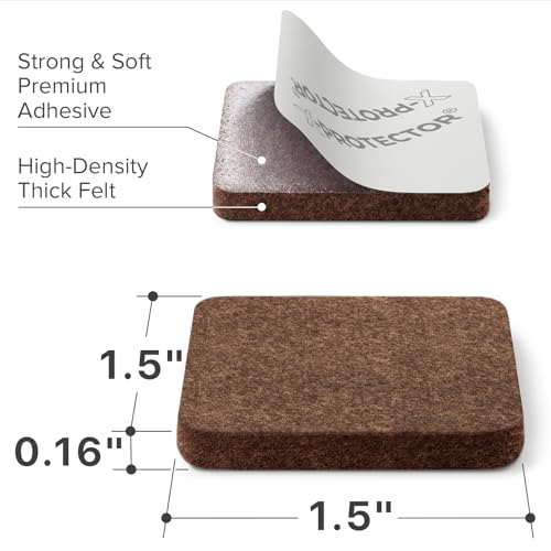 X-PROTECTOR Felt Furniture Pads - 32 PCS 1 1/2" Floor Protectors for Chair - size: 1 1/2" 32 Brown, Square