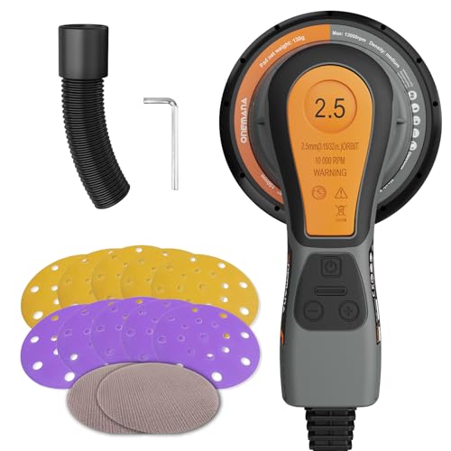 2.5mm Random Orbital Sander, 350W Brushless Motor Electric Palm Sander for Woodworking, 6 Variable Speeds to 10000RPM, Multi-function Sander with 6Inch Backing Plate, 10 Sanding Papers