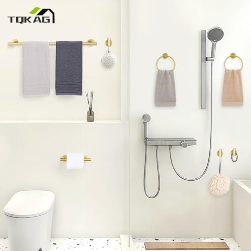 TQKAG 8-Pieces Bathroom Hardware Set, Brushed Gold Towel Bar Set 23.6 Inch - color: Brushed Gold, size: 8-Pieces Set