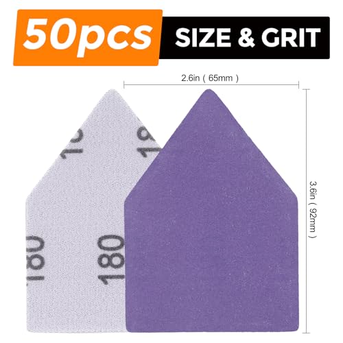 POLIWELL Triangle Sanding Sheets 50-Piece 90x65mm Ceramic Alumina - size: 180 Grit