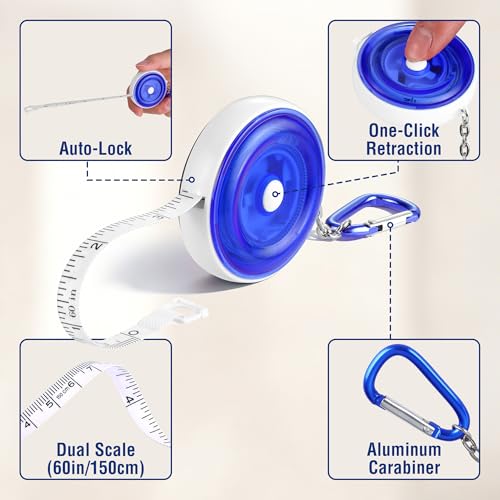 WORKPRO Soft Tape Measure, 60'' Retractable Measuring Tape for Body, Blue - color: Blue