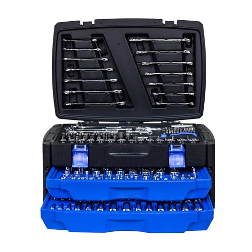 266PCS Tool Set, Socket Ratchet Wrench Tool Kit with Portable Drawer Tool Box, Complete Tool Box Set Hand Tool Set with Storage Case, Mechanic Tool Set for Home Auto Repair Garage DIY - color: 266pcs - Black&blue