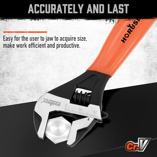 HORUSDY 6" Adjustable Wrench Pipe Spanner: Wide Jaw Black Oxide Wrench With Cushion Grip, Laser Marked Metric & SAE Scales, CR-V Steel, for Professionals - style: 1PC 6" Wide Jaw Wrench
