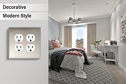 Henne Bery Soft Modern Decorative Wall Plate Switch Plate Outlet Cover (Double Duplex, Satin Nickel) - style: Double Duplex