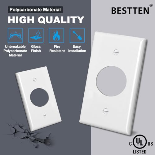 BESTTEN 2 Pack 1-Gang 1.406" Hole Wall Plate for Single Receptacle Outlet - color: White
