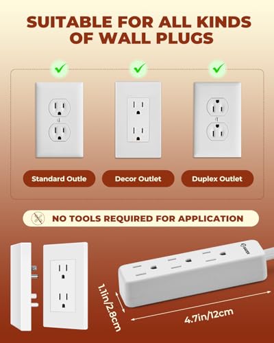 Saker Outlet Concealer Power Strip, 8ft Flat Cord, 3 Outlets, White - style: 8ft