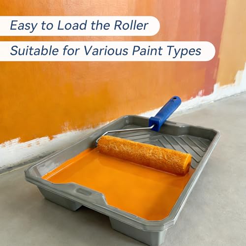 12PCS Paint Tray Set, 1 x 9 Inch Paint Roller Tray, 10 x Disposable Tray Liners and 1 x Roller Frame for Painting Walls, Ceilings, Trim, Siding