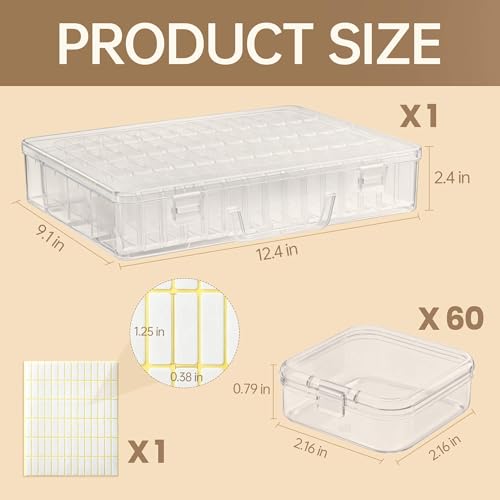 Bead Organizer Box, 120 Pack Small Clear Storage Boxes with Labels, Large Travel Craft Case with Handle, Mini Plastic Containers for Jewelry Making Diamonds DIY Pony Bracelet Screws Seeds Small Parts - size: 2 Pack 120 Pcs