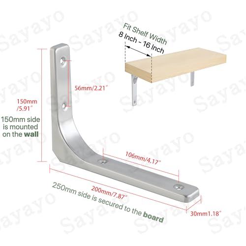 SAYAYO Wall Shelf Bracket 8 x 6 Inch, Stainless Steel Heavy Duty L Bracket - color: Brushed Nickel, size: 8 x 6 Inch (4 PCS)