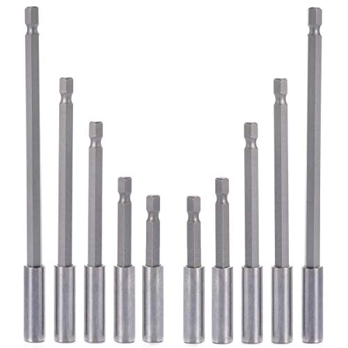 10-Pieces Magnetic Bit Holder Extension, 1/4 inch Hex Shank Heavy Duty Quick Release for Screws, Nuts, Drills, Handheld Drivers 50/60/75/100/150mm