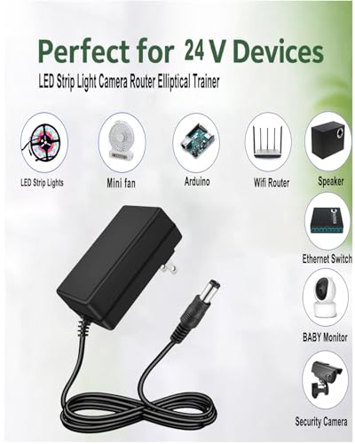 24V 1.5A Power Supply AC Adapter, 100-240V 50-60Hz to DC 24V 1.5A Switching Converter, DC Power Cord with 5.5x2.5mm/2.1mm Plug