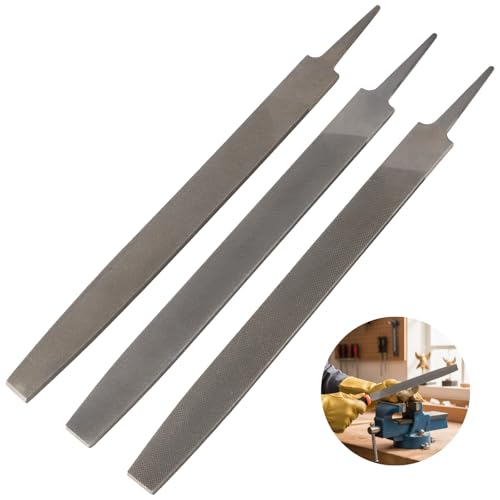 3 PCS 12 in Double-Cut Mill File Set, Steel Flat Files with Fine, Medium, and Coarse Teeth, Double-Sided Design with Side Edge Teeth for Metal Wood Plastic Finishing, Shaping, DIY Repair Work - size: 12inch,3PCS