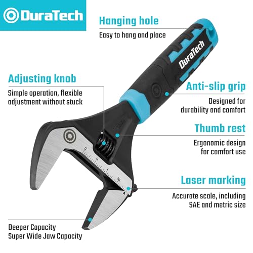 DURATECH 10-Inch Wide Jaw Adjustable Wrench - color: Black & Blue, size: 10-Inch