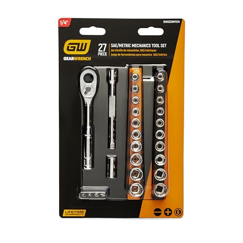 GEARWRENCH 27 Piece 1/4" Dr 72T SAE/Metric Mechanics Tool Set | GWXSCBMTS14 - size: 27 Piece, style: SAE/Metric