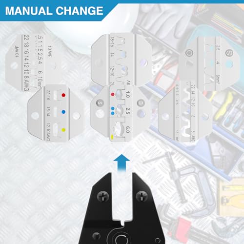 Plustool 6PCS Crimping Tool Set - Ratcheting Wire Crimper - for Heat Shrink, Insulated Nylon, Non-Insulated, Ferrule Terminal, Open Barrel Terminals & Solar Connectors