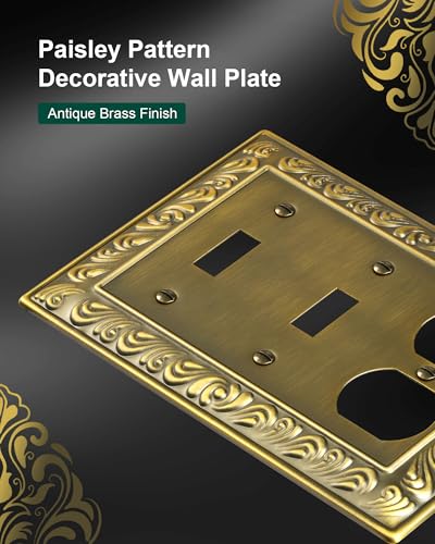 2-Pack Paisley Metal Combo Double Toggle/Single Duplex Outlet Cover - style: 2 Toggle/1 Duplex 2PK