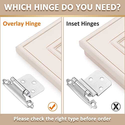 40 Pack-20 Pairs 1/2" Overlay Cabinet Hinges, Polished Chrome Self-Closing Semi-Concealed Face Mount,Decorative Hardware with Screws - color: Polished Chrome, size: 1/2 inch Overlay