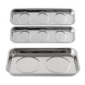 3 Pieces Magnetic Trays Set Stainless Steel Magnet Tool Tray Parts Holder for Screws, Sockets, Bolts, Pins, Mechanic's and Automotive - size: 3 Pieces Set (8.9" x 2.5" + 9.5" x 5.5")