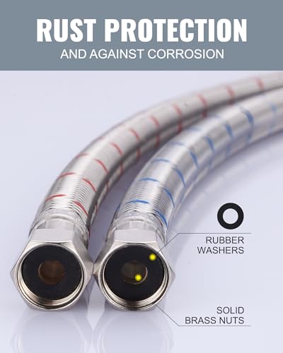 ALEASHA 60” Length Faucet Supply Lines,Flexible Faucet Hose Connector 3/8" to 3/8" Female Compression Thread Stainless Steel Braided Bathroom Kitchen Faucet Extension Water Supply Line,2Pcs - size: 60 Inch