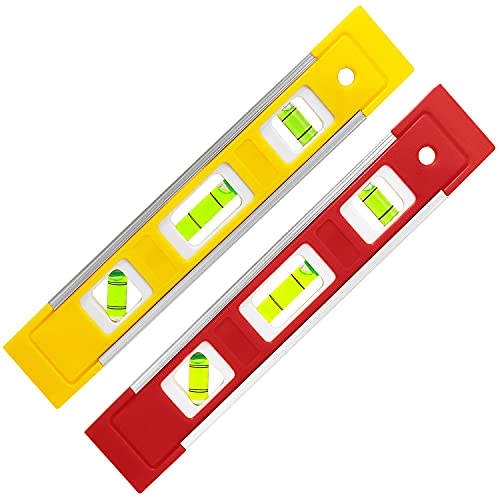 2PCS 9-Inch Magnetic Torpedo Level, Small Spirit Level with 3 Bubble Vials 45° 90° 180° for Home Renovation, Hanging Pictures, Shelves & Construction(Red+Yellow) - color: Red+yellow