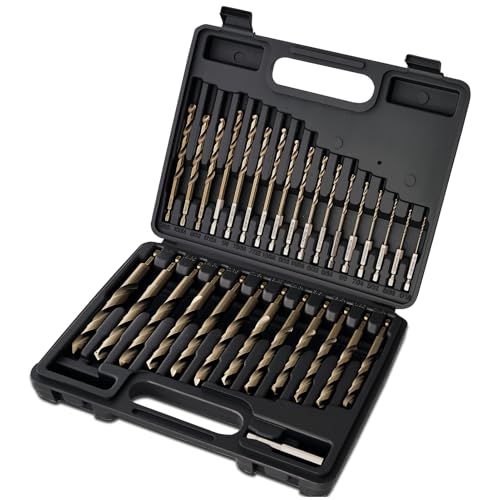 30Pcs(1/16"-1/2") Cobalt Drill Bit Set M35 HSS Jobber Length - size: 30pcs Hex Shank, 1/16"-1/2"