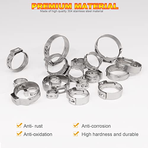 AKIHISA 420Pcs 20 sizes Single Ear Hose Clamps, 7-28.6mm 304 Stainless Steel Pex Crimp Rings Kit, Crimp Hose Clamp Assortment Set for Securing Pipe Hoses and Automotive Use - size: 420Pcs (7.0-28.6mm)