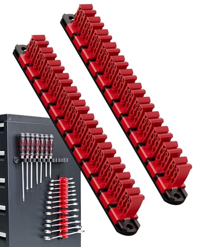DEHOYI Magnetic Screwdriver and Wrench Organizer for Workshop, Garage | Heavy-Duty Tool Organizer with Magnet & Space-Saving Tool Holder | Gift for Mechanics (2 pcs) - color: Red, size: 2 pcs