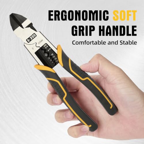 Multi-Function Diagonal Pliers, 8-inch 4-in-1 Cr-V Steel Heavy Duty Side-Cutting Pliers with Cutting, Stripping, Crimping, and Gripping for Electricians and Homes
