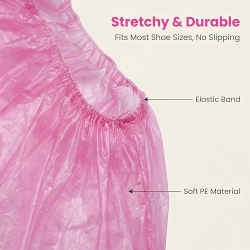 50Pairs/100PCS Disposable Plastic Anti-Slip Shoe Covers- Overshoes Carpet Protection Floor Protectors (Pink)