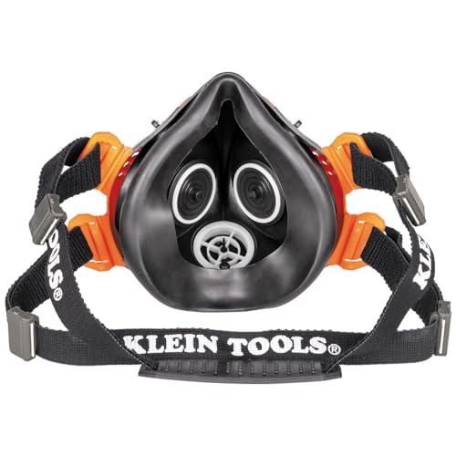 Klein Tools 80180 Reusable P100 Half-Mask Respirator with 4 Replaceable Filters for Dust, Metal Fumes, and Oil Mist, M/L