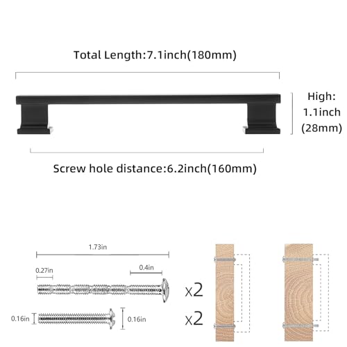COTYKILEY 10 Pack 6-1/4Inch(160mm) Matte Black Cabinet Handles Black Kitchen Cabinet Pulls Cabinet Door Handles Kitchen Cabinet Hardware - color: Matte Black, size: 6-1/4" Hole Center（160MM）