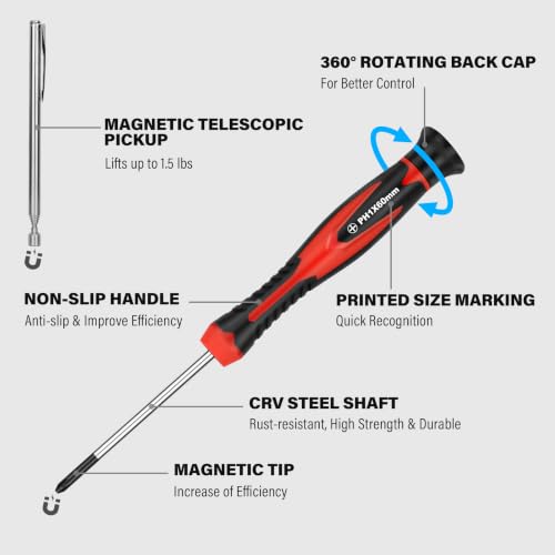 HAUTMEC 11-PCS Precision Screwdriver Set with Telescoping Magnetic Pickup Tool, Magnetic Small Screwdrivers with Phillips, Slotted,Torx Star,Cr-V Steel, Mini Screw Drivers for Eyeglass, Watch,Phone - color: Mini Screwdriver