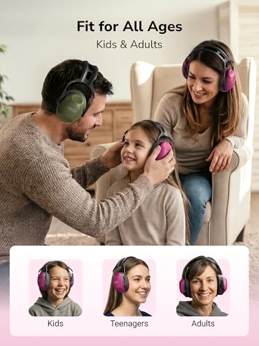 Dr.meter Hearing Protection Ear Muffs, Ear Protection for Adults Kids 34dB - color: Rose