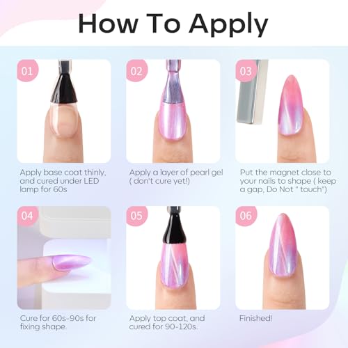modelones Cat Eye Gel Nail Polish, 6 Colors Pearl Magnetic Swirl Shell Set - color: A-0 Mermaid Cat Eye