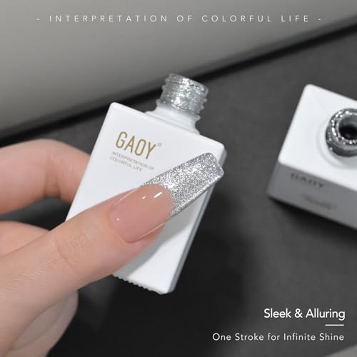 GAOY Silver Cat Eye Swirl Gel Nail Polish Art Liner, 12ml Glitter Holographic Reflective Color Nail Paint Design with Thin Brush, UV Light Cure for DIY French Manicure at Home - color: Silver Cat Eye