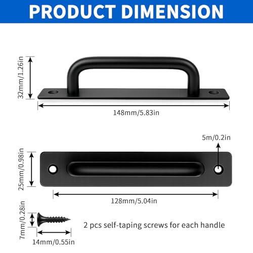 TamBee 4 Pack 6-1/2 Inch Black Metal Gate Pull Handles, Heavy Duty Hardware, Durable Pull Grips for Wooden Fence, Shed, Barn Door & Outdoor Use - size: 4 Pack 5 Inch Metal