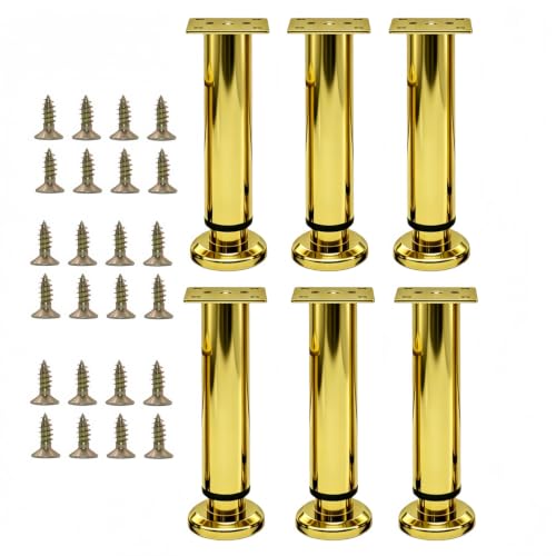 6Pcs Adjustable Gold Metal Furniture Legs 7.08-11.9 Inch Cabinet Desk Sofa - color: Gold, size: 7.08"-11.9"-Set of 6