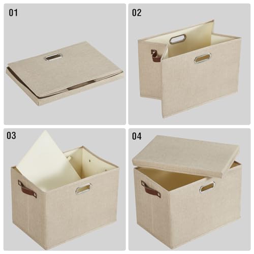 15" Fabric Storage Box with Lids, 3-Pack, Khaki - color: khaki, size: Medium-15"