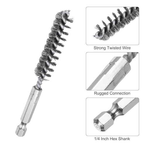 HARFINGTON 6Pcs Stainless Steel Bore Brush 12mm Dia 4" Long Cleaning Twisted Wire Brush with Handle 1/4" Hex Shank for Tubes, Ports, Bearings - size: 12mm
