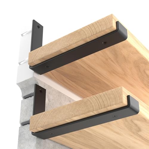 LEOPO Shelf Brackets 12 inch, 1/5 inch Thick 6-Pack Floating Shelf Bracket - color: black-6 pack, size: 11.25“