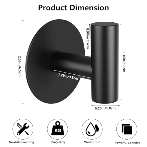 Self-Adhesive Coat Hooks, Stainless Steel Heavy Duty Wall Hooks, Towel Hooks for Hanging Robes, Aprons, Coats and Hats in Bathrooms,Kitchens and Hotels(2 Pack, Black) - color: Black, size: Adhesive "T" Shape- 2 Pack