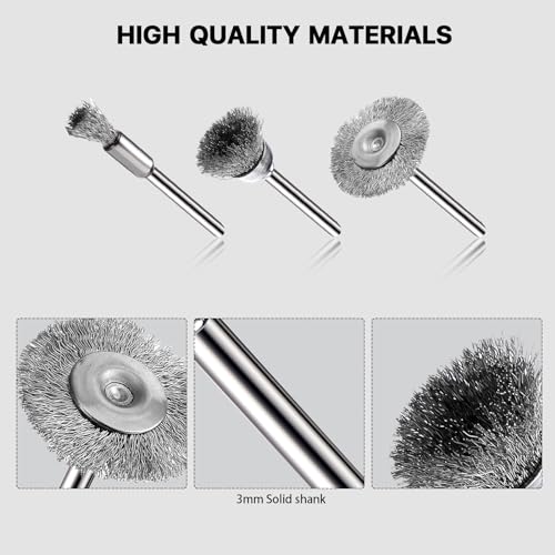 15 Pieces Stainless Steel Wire Brushes, Wire Brush Wheel, Steel Wire Polishing Wheel Kits for Dremel Rotary Tools (1/8 Inch Mandrel) - color: silver